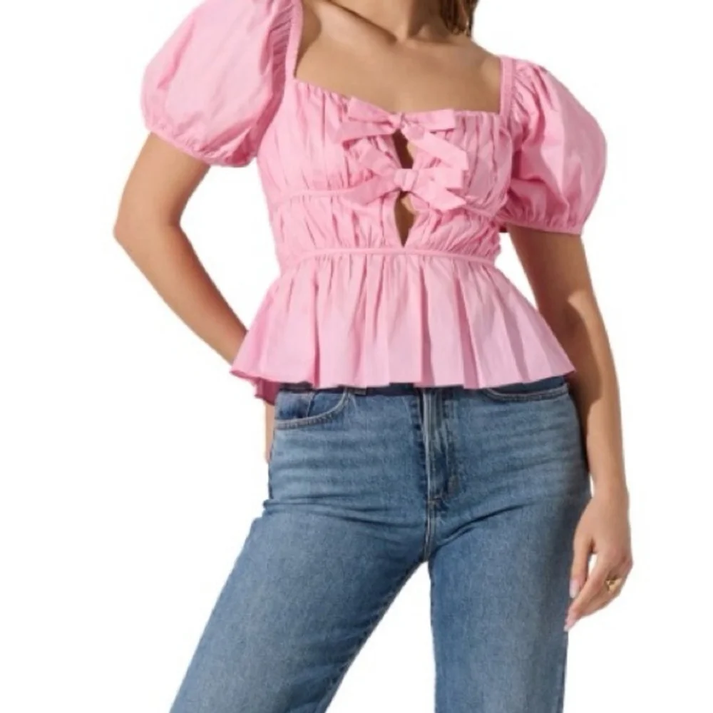 Astr The Label Smocked Pink Puff Peplum Sleeve Blouse Size S Cottagecore Boho