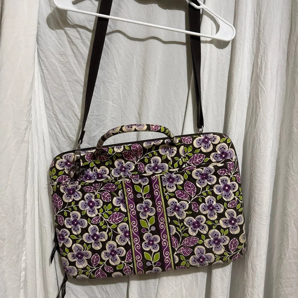 Vera Bradley Floral Quilted Laptop Bag in Purple, Green and Cream