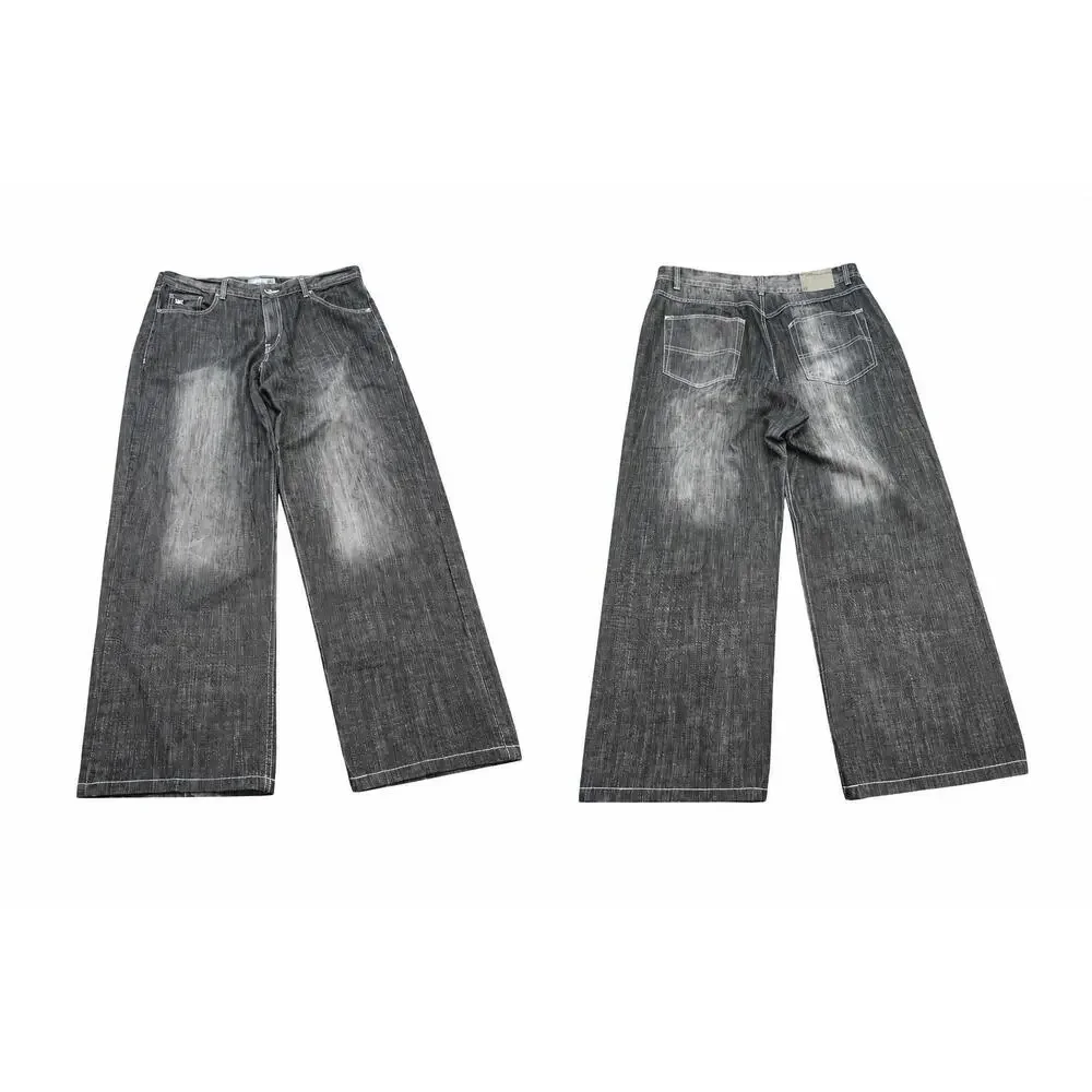 Brooklyn Xpress BX Y2K Baggy Wide Leg Jeans Black Wash Mens 40x34