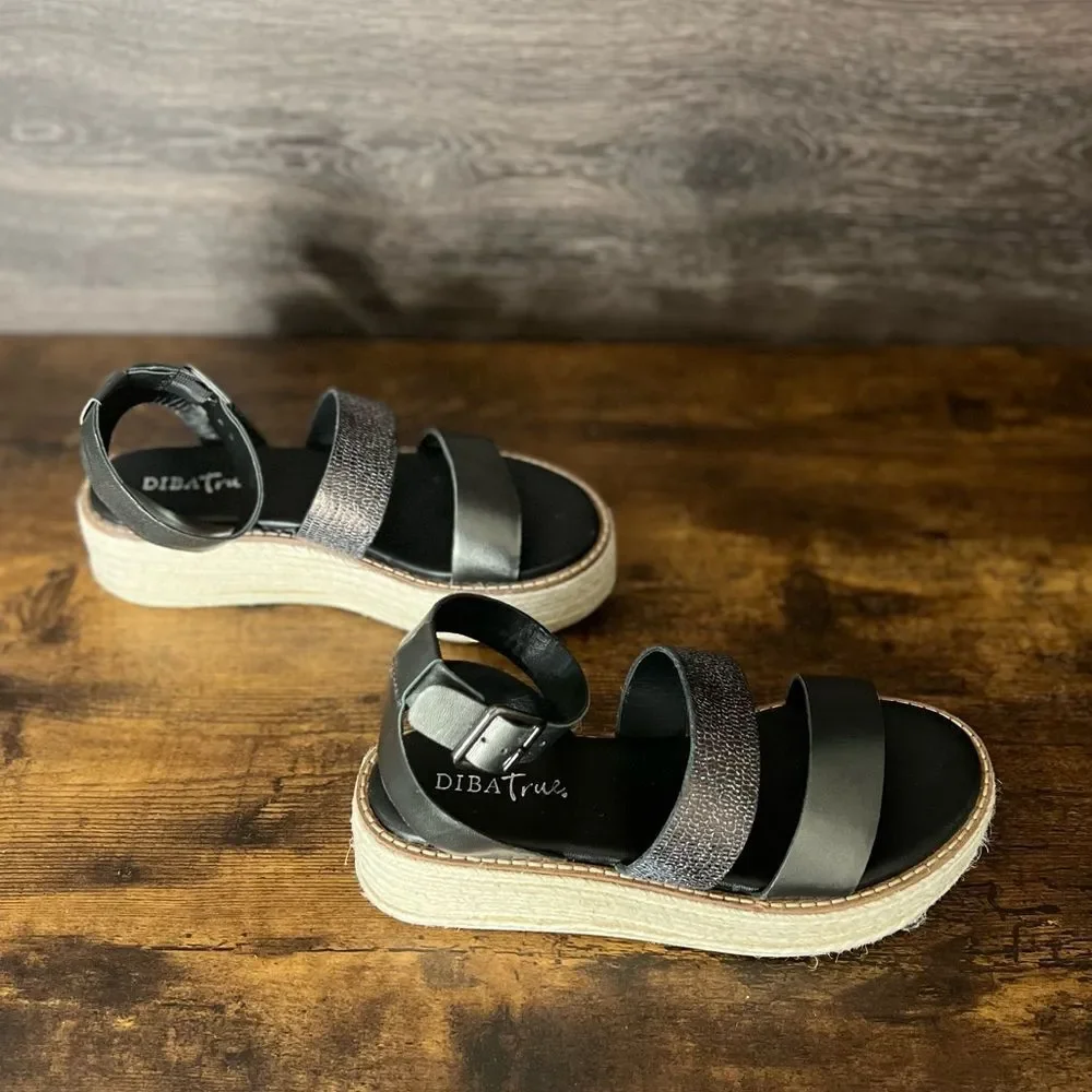 Diba True Day Line Leather Espadrille Sandal, Gunmetal Black, Size 7.5. New!