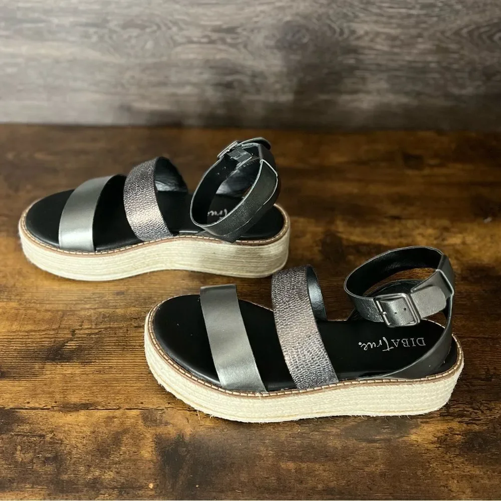 Diba True Day Line Leather Espadrille Sandal, Gunmetal Black, Size 7.5. New!