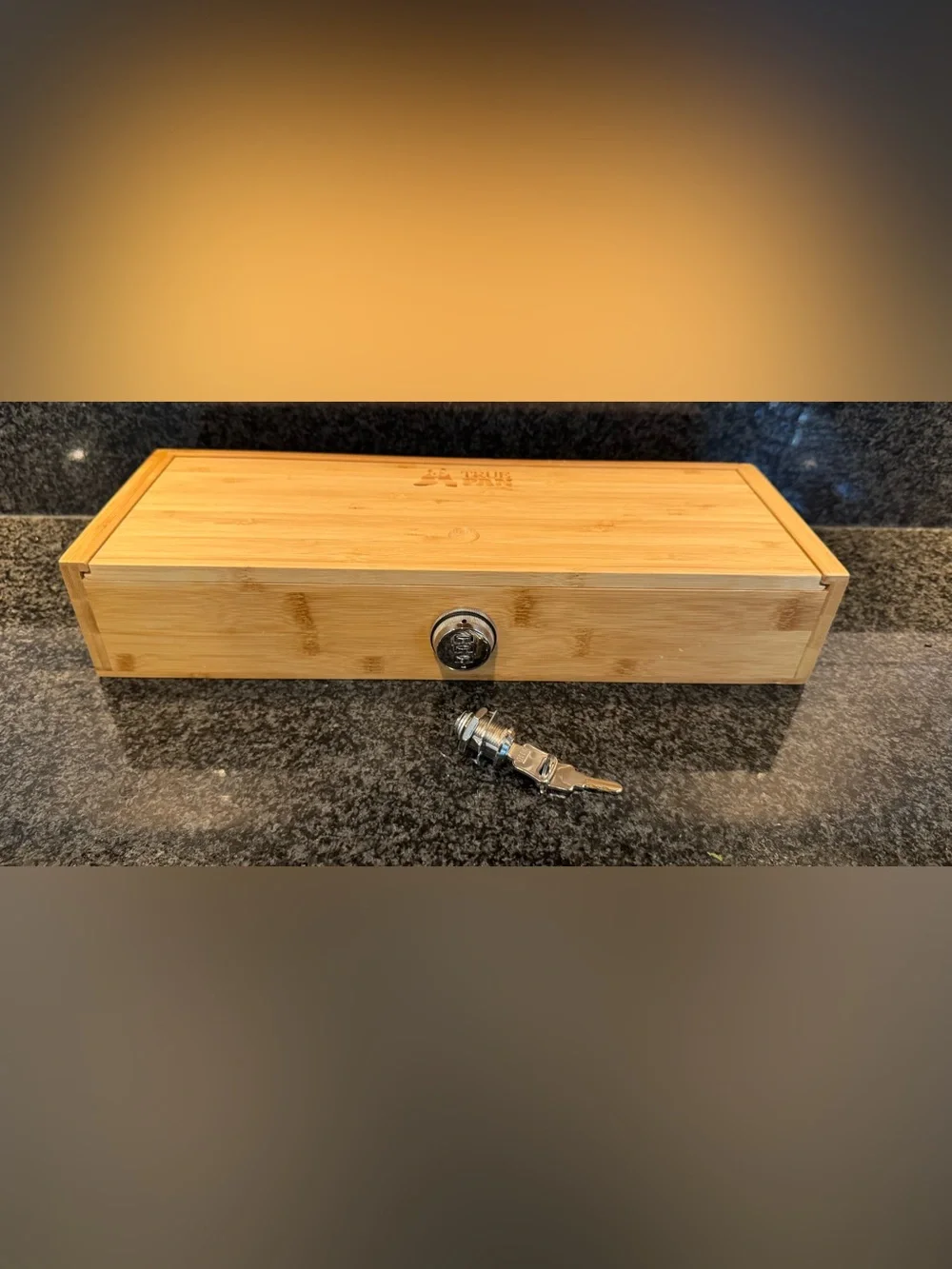 Bamboo Knife Drawer Box with Chrome Lock and Key
