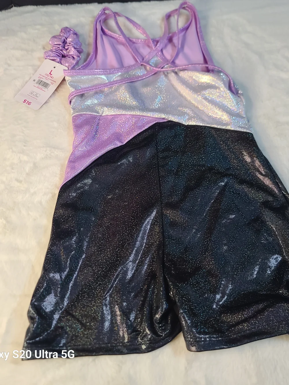 Justice Dance Gym Holographic Logo Crop Top - Black Sparkle
