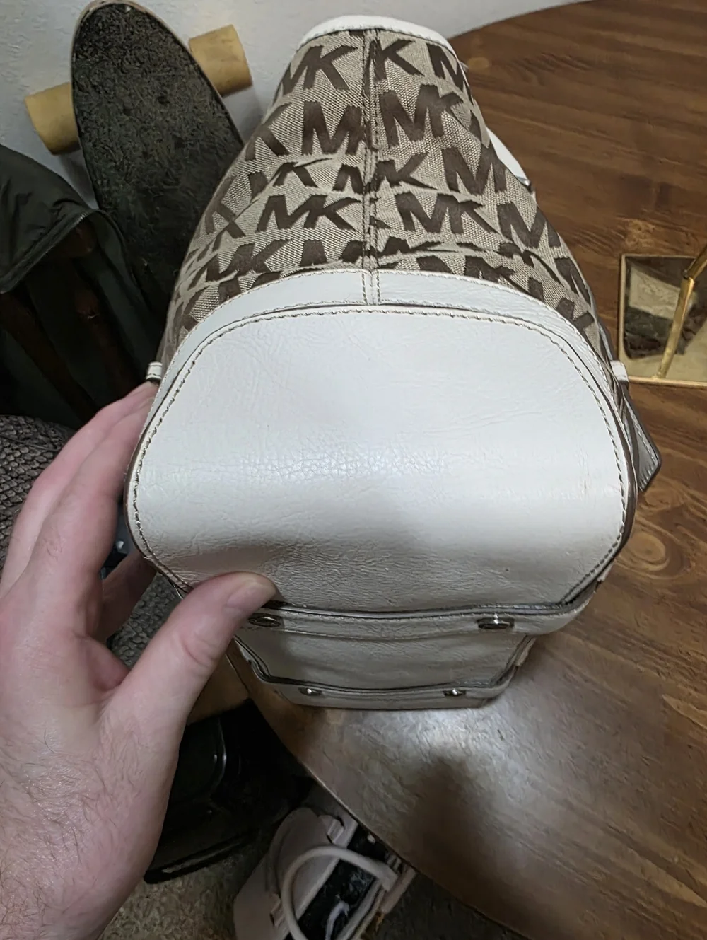 Michael Kors Brown and Cream MK Signature Shoulder Tote