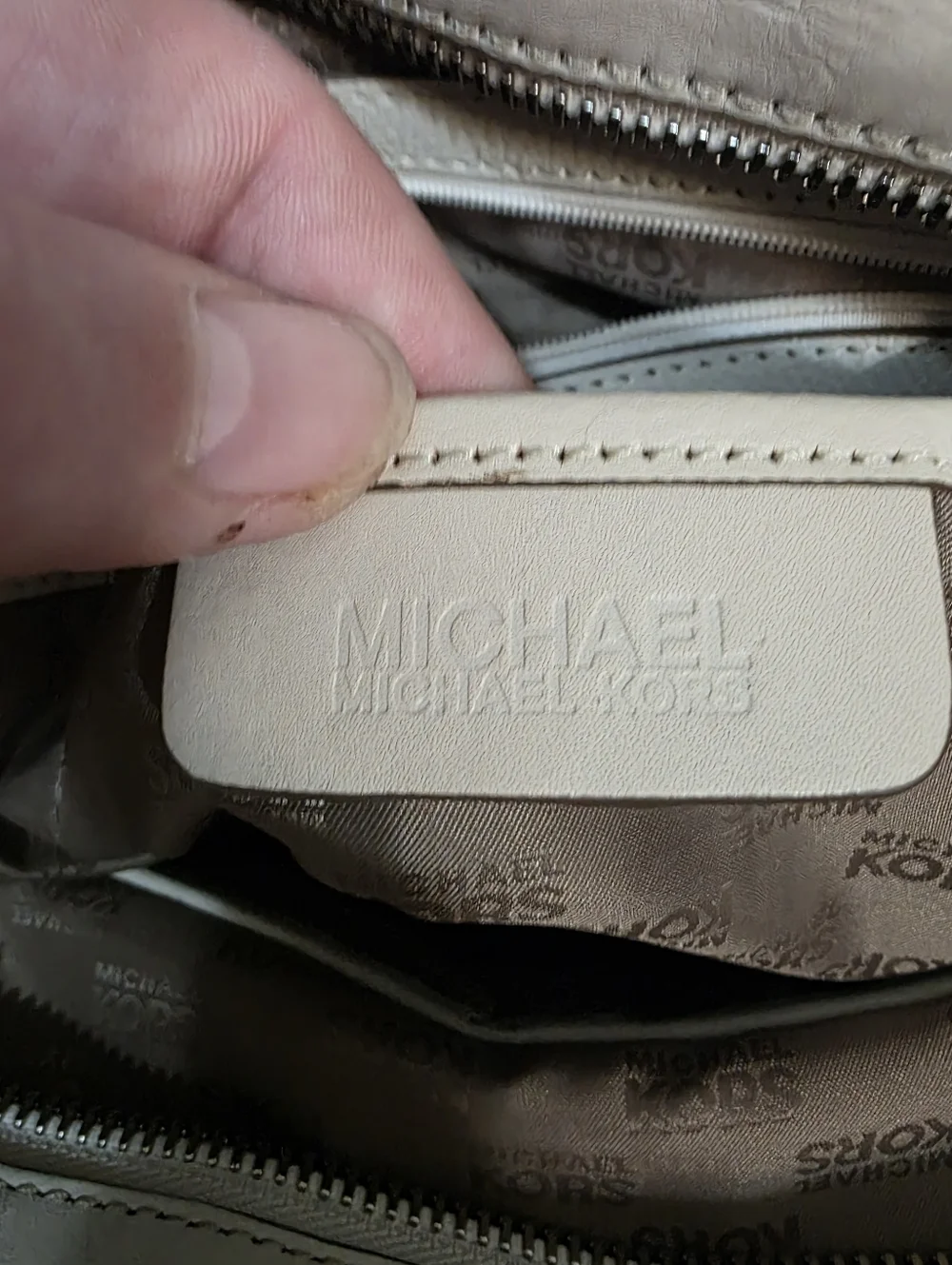 Michael Kors Brown and Cream MK Signature Shoulder Tote