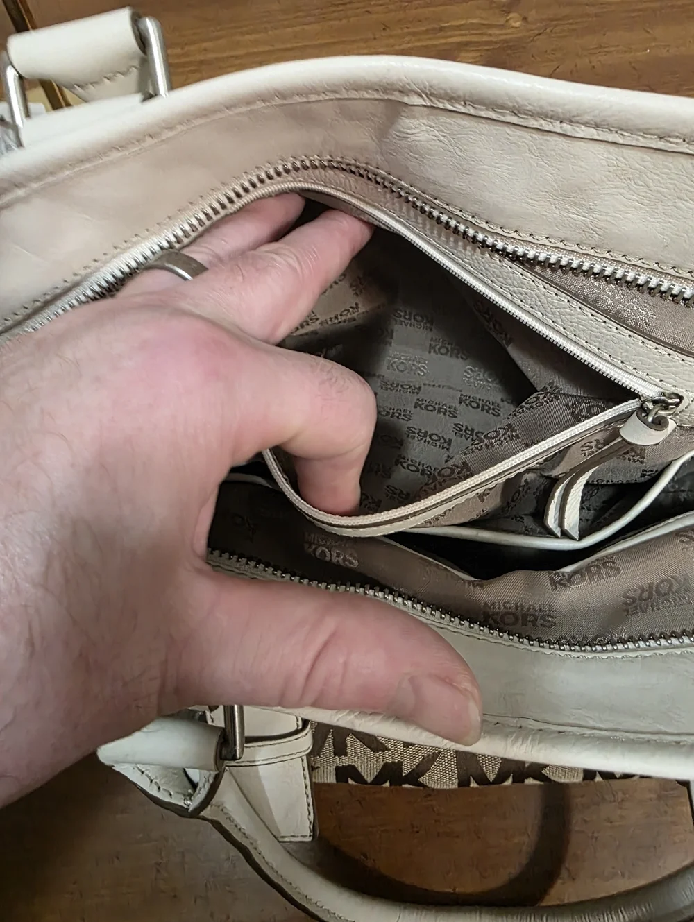 Michael Kors Brown and Cream MK Signature Shoulder Tote