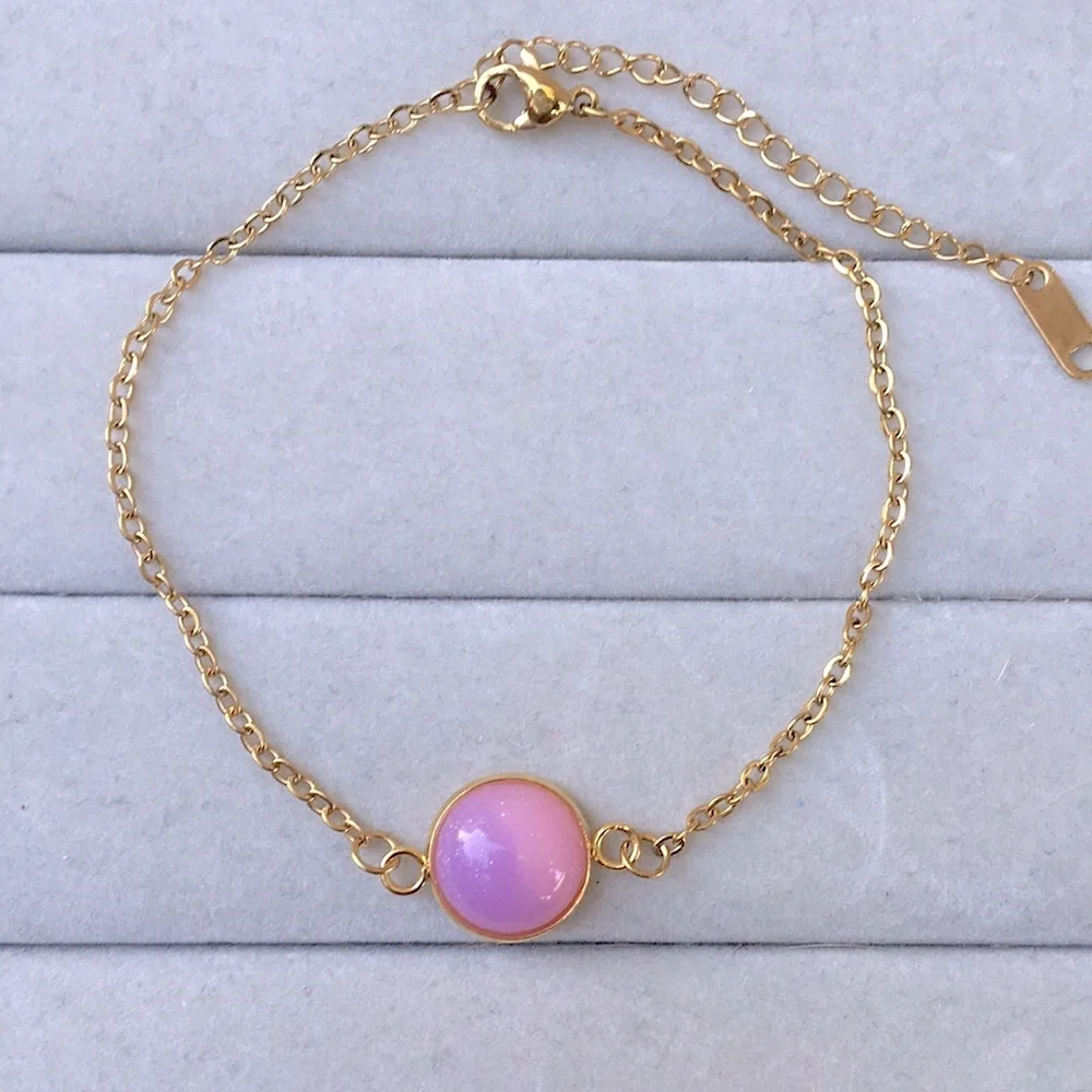 Pink-Purple Ombre + Gold Pendant Boho Bracelet