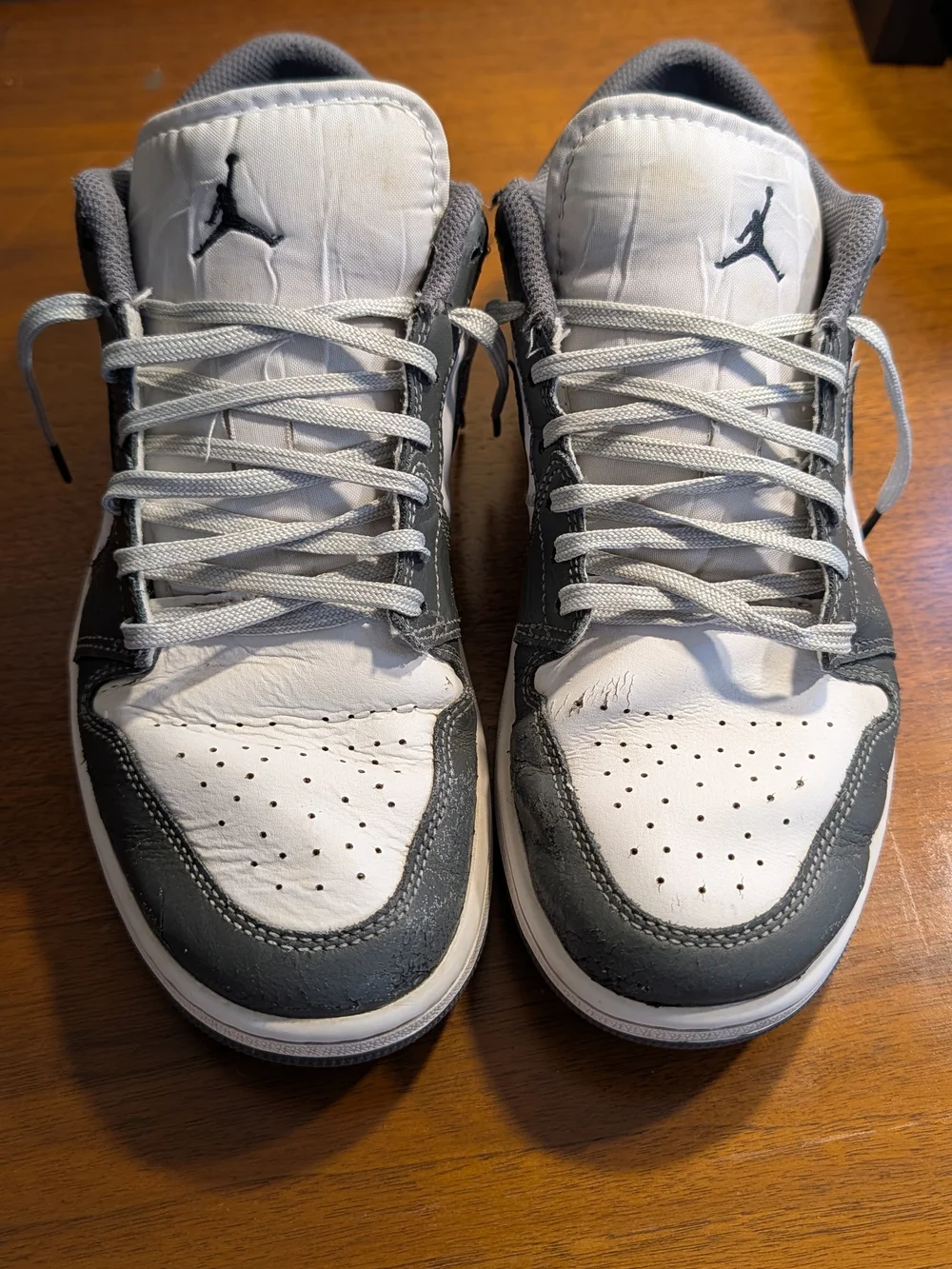Nike Air Jordan 1 Low Retro Shoes Men Size 10 White Black Iron Gray 553558-152