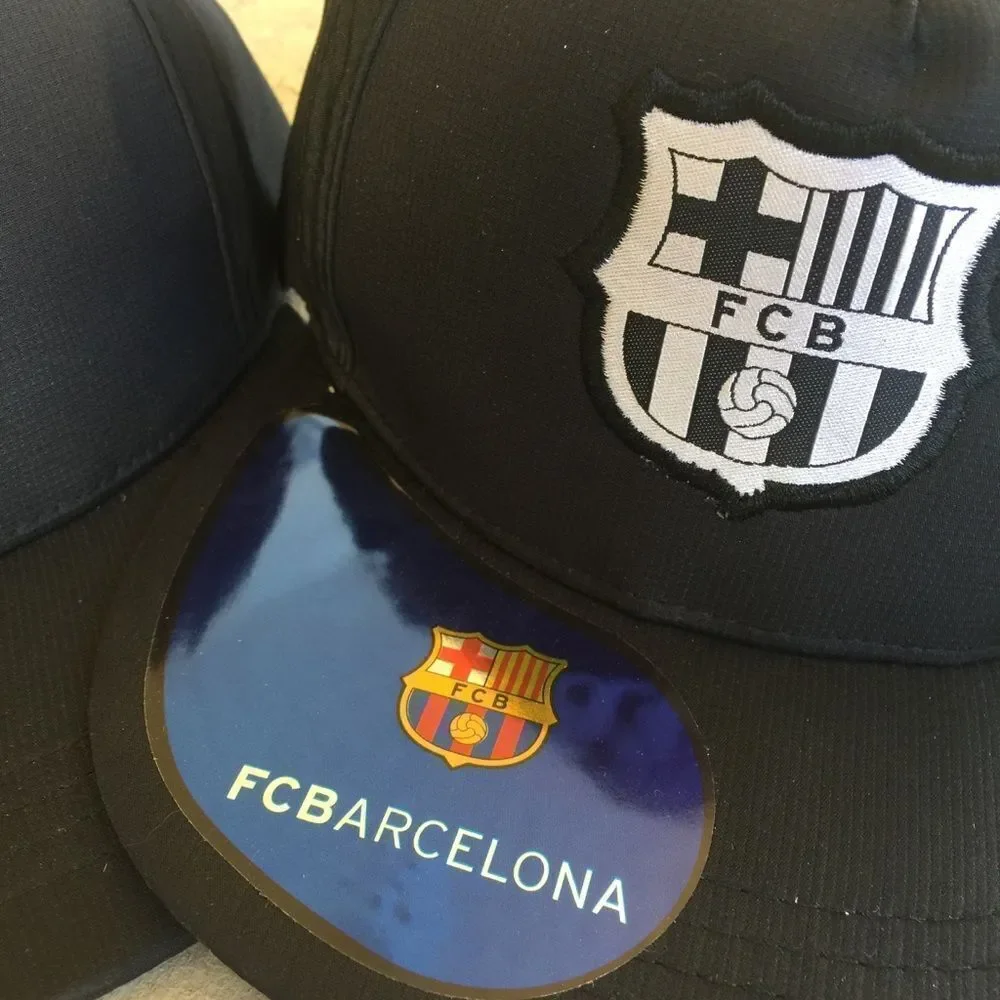 FC Barcelona Unisex Soccer Flat Brim Hat Black Adjustable Cap‎