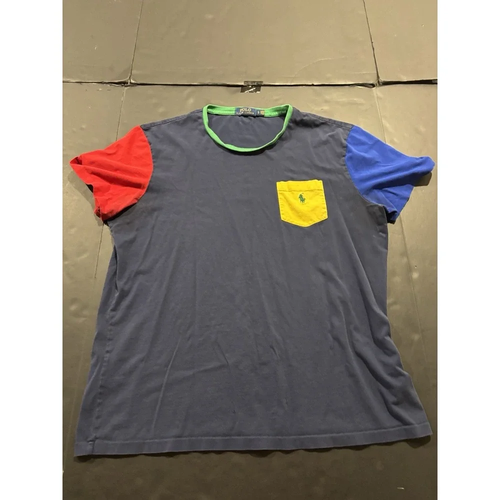Polo Ralph Lauren Colorblock Pocket T-Shirt Navy Red Blue Yellow Large