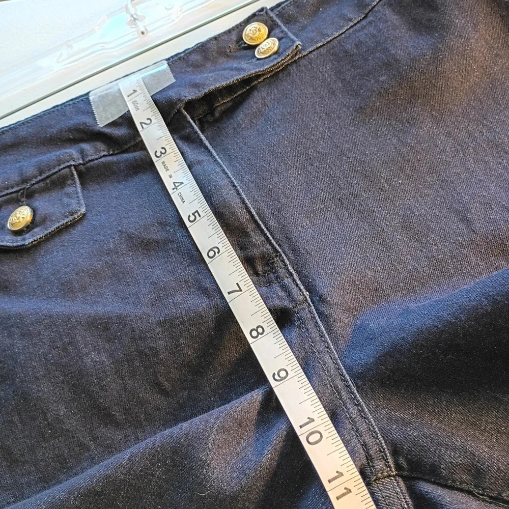 Rachel Zoe Womens Gold Button Sailor Denim Trousers Dark Wash Straight Leg 10