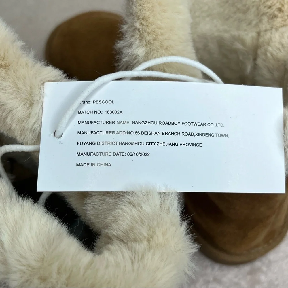 NEW Pescool Faux Suede/Fur Boots/Slippers Brown Kids 3 Winter Cozy Warm Boho