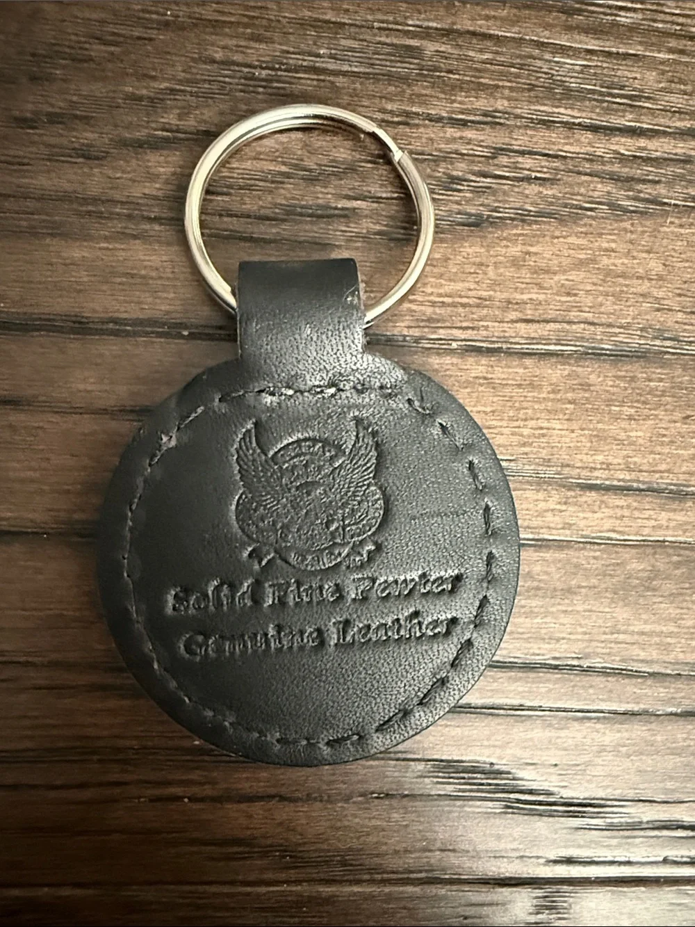 Nascar Black Leather and Pewter Keyring with Multicolor Logo  2”x2.5”