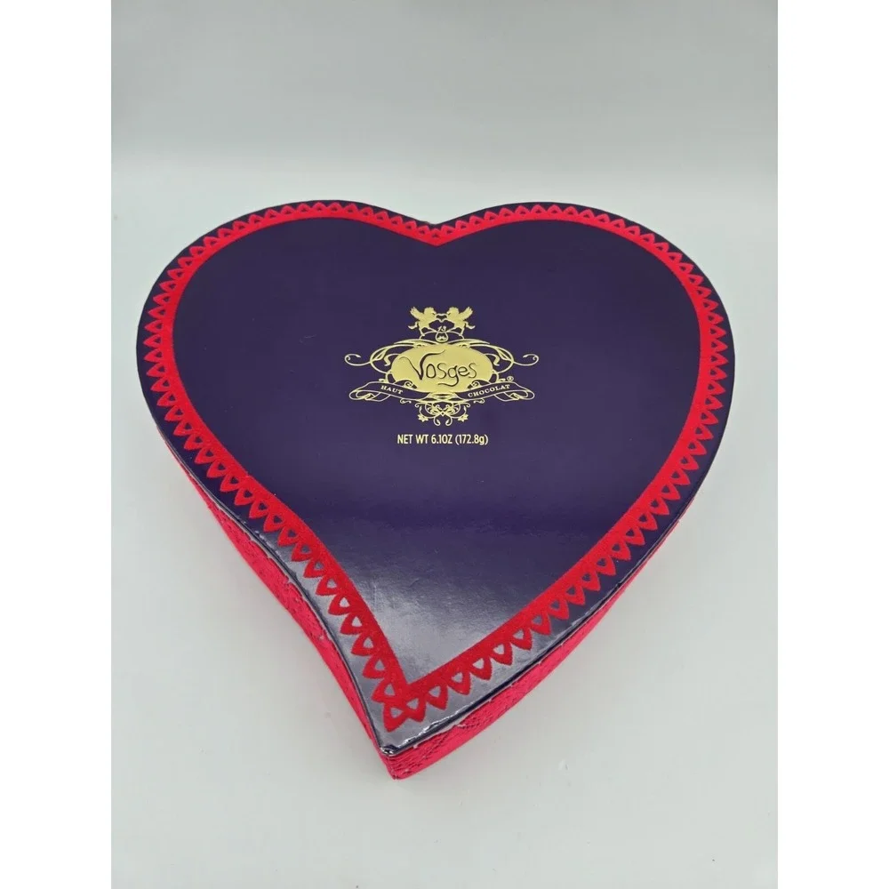 Vosges Chocolate Empty Box Red Purple Heart Flocked 8.5