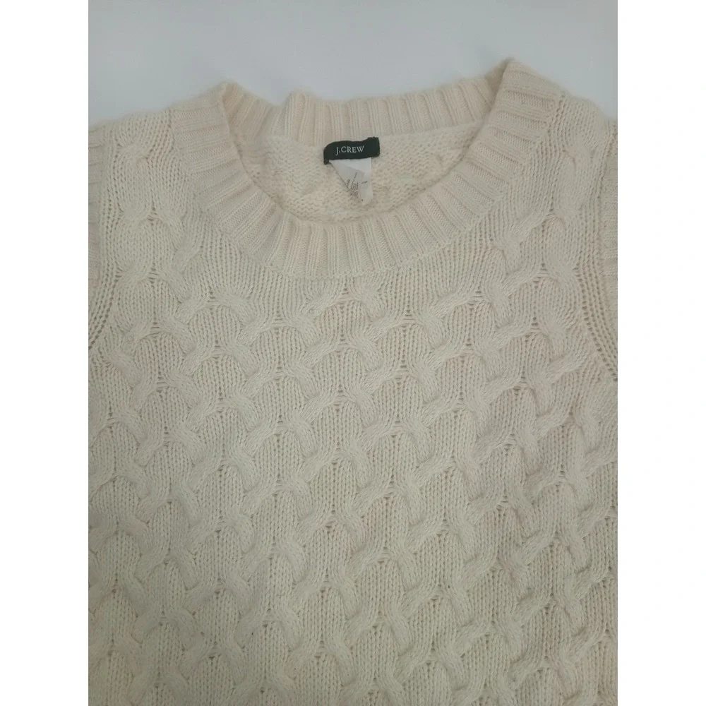 J.Crew‎ Womens Cable Knit Sweater Cream Ivory Wool Angora Blend Crew Neck Small