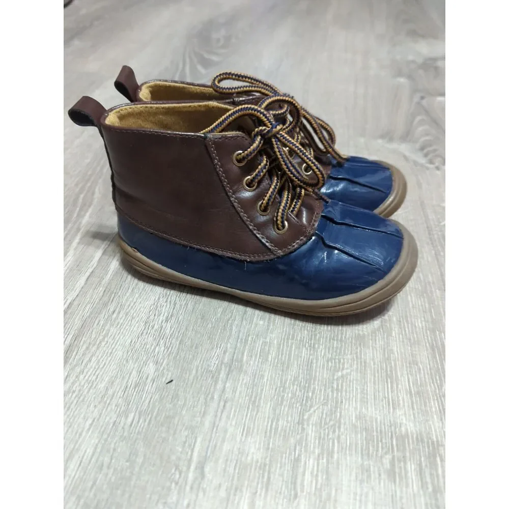 Lucky Top‎ Ducko Childs Navy And Brown Tie Up Rain Boots Size 8