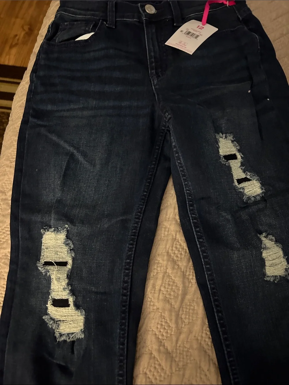 Justice Dark Blue Distressed Girls' Jeans Size 12