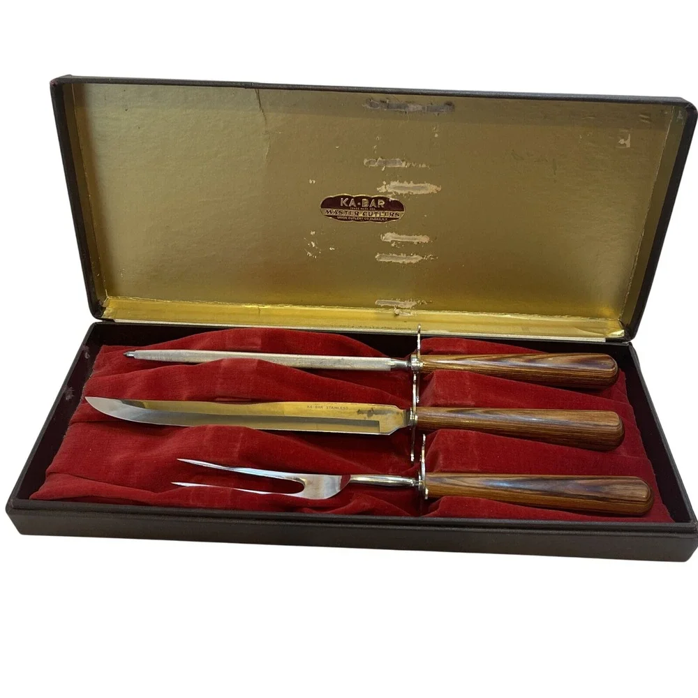 Vintage KA-BAR Master Cutlers Carving Knife Fork‎ Sharpener Set Union Cutlery