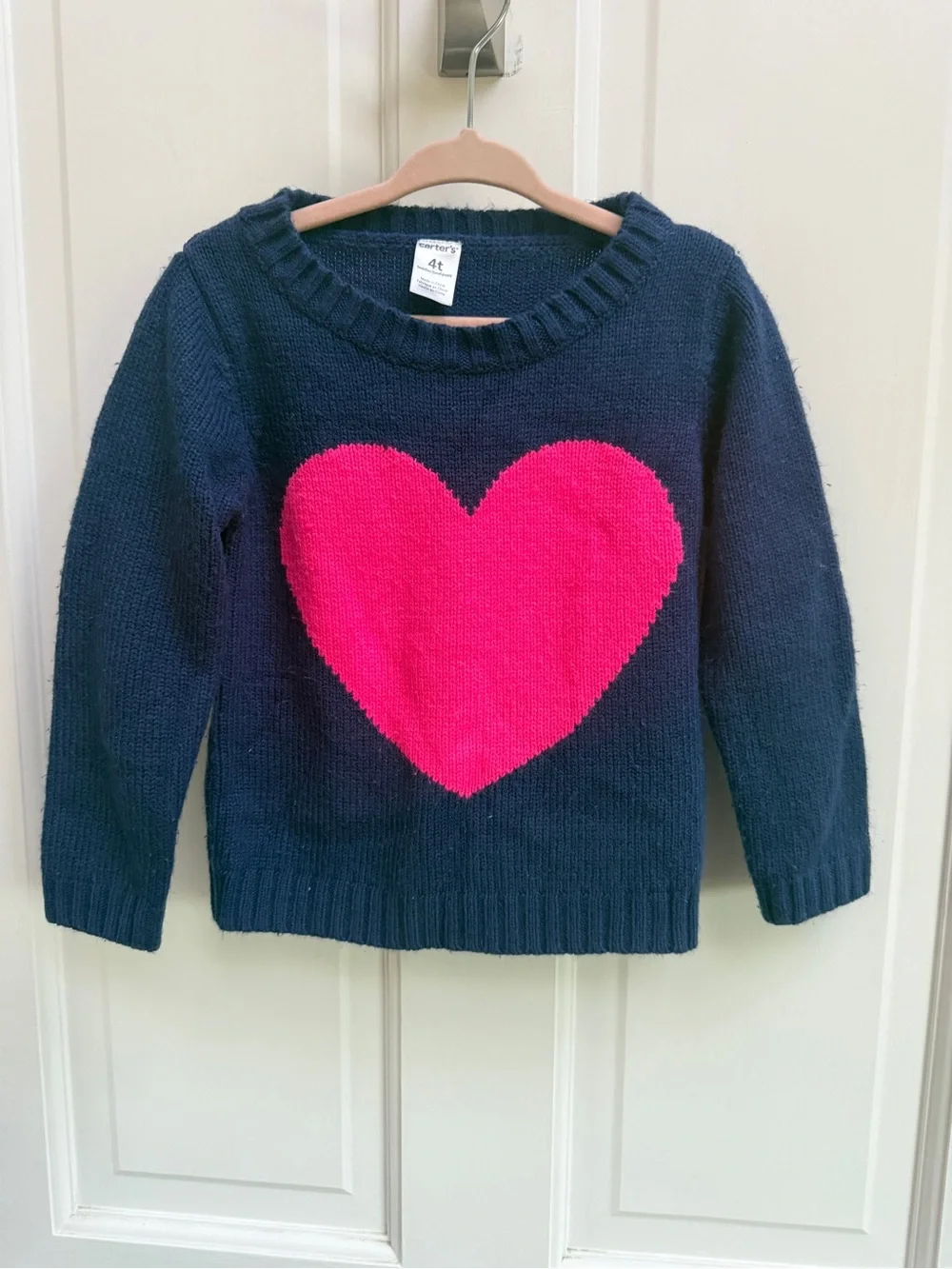 Carters 4T Girls Navy Blue Warm Sweater with Pink Heart