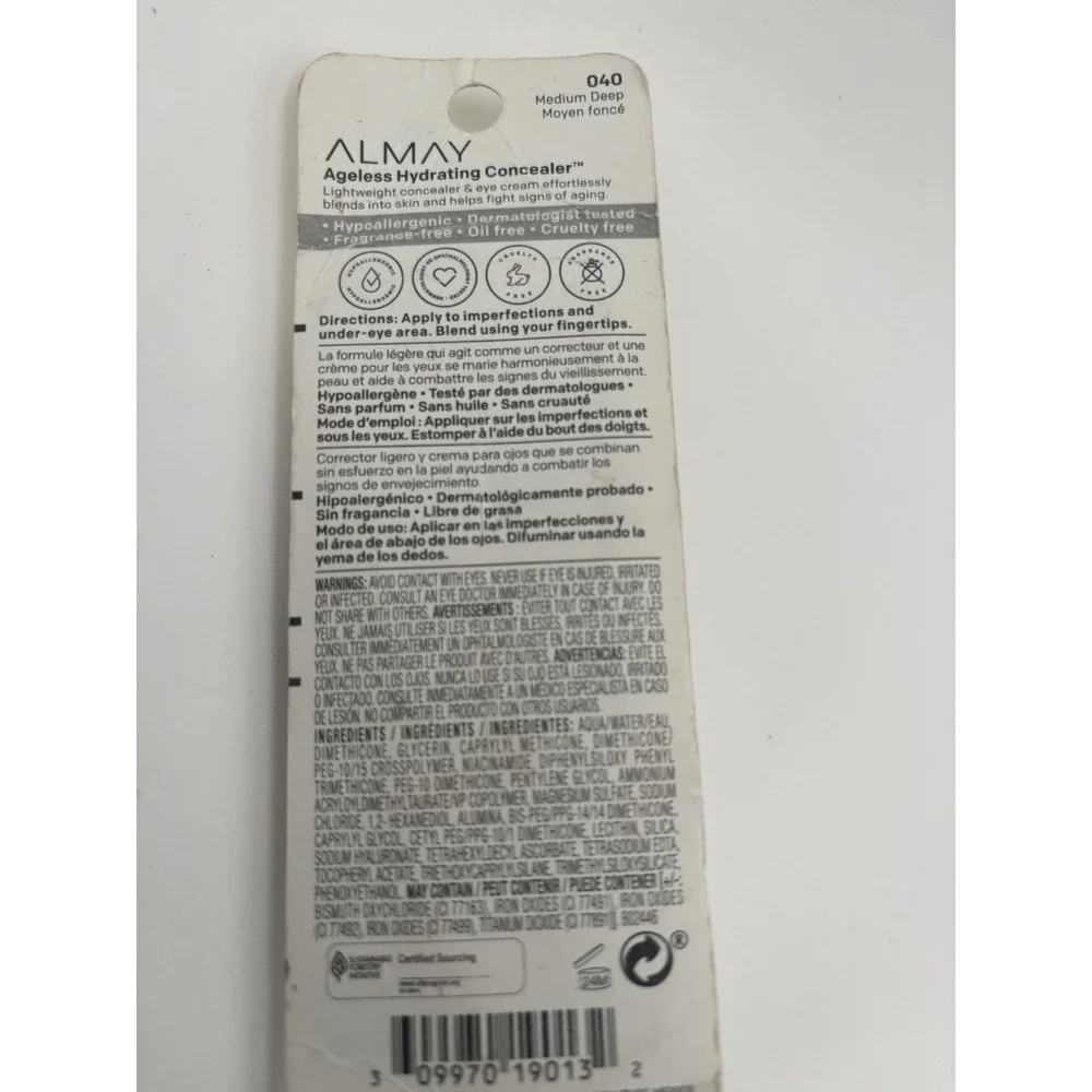 4 Almay Ageless Hydrating Concealer Sealed 0.37 fl‎ oz Each 040 - Medium Deep