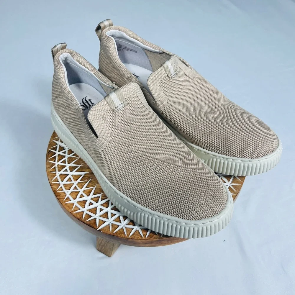 Sofft Frayda Knit Slip On Sneakers Taupe Beige Mesh Low Top Flatform Shoes 8M