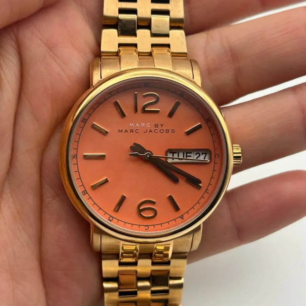 Marc Jacobs Fergus Watch Rose-gold Orange Dial Working New Battery