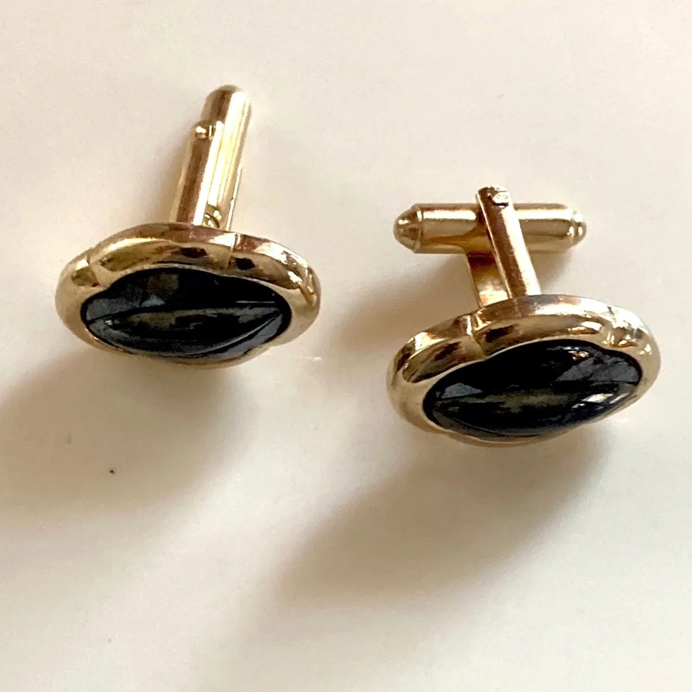 Vintage Shields Fifth Avenue Black Onyx-Style Cufflinks (Mid-1960s)