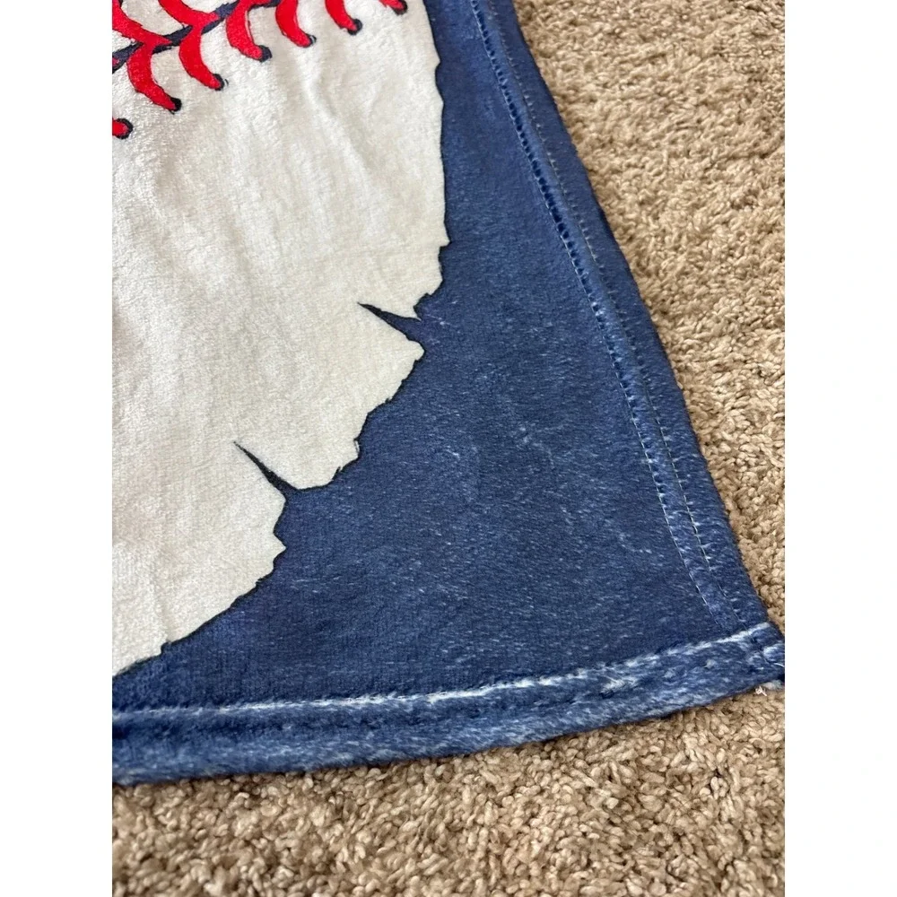 Baseball Fleece Throw Blanket Navy Blue Red White Sports Kids Bedding Plush 5X3