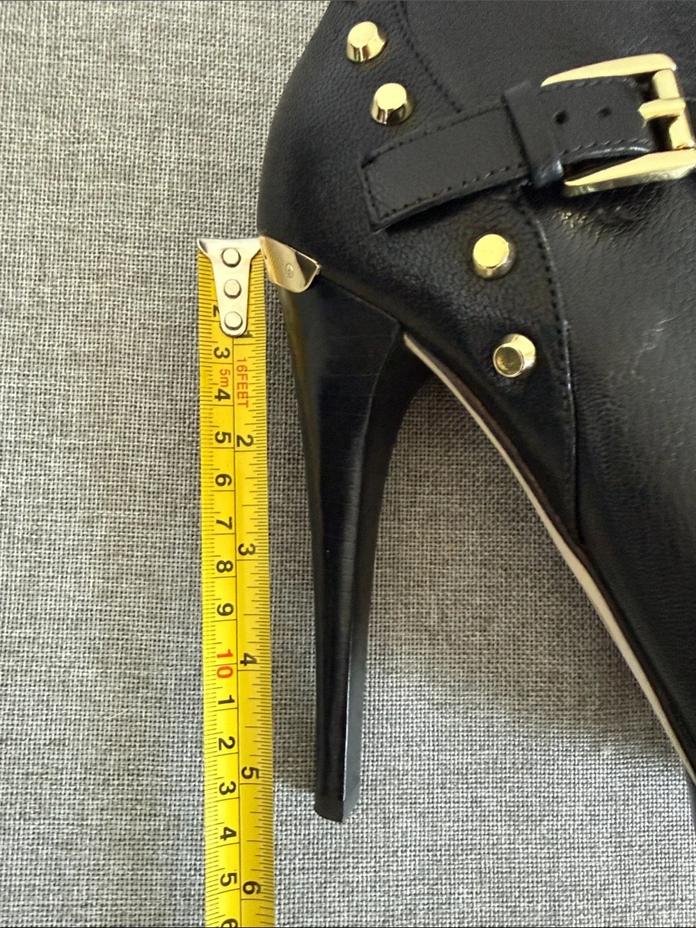 Michael Kors leather Black Peep-Toe Platform Booties with Gold Studs