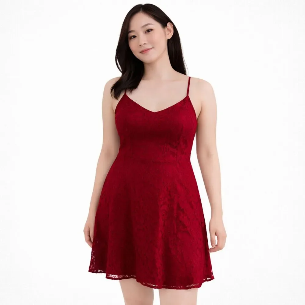 Adelyn Rae Lace Mini Dress Burgundy L