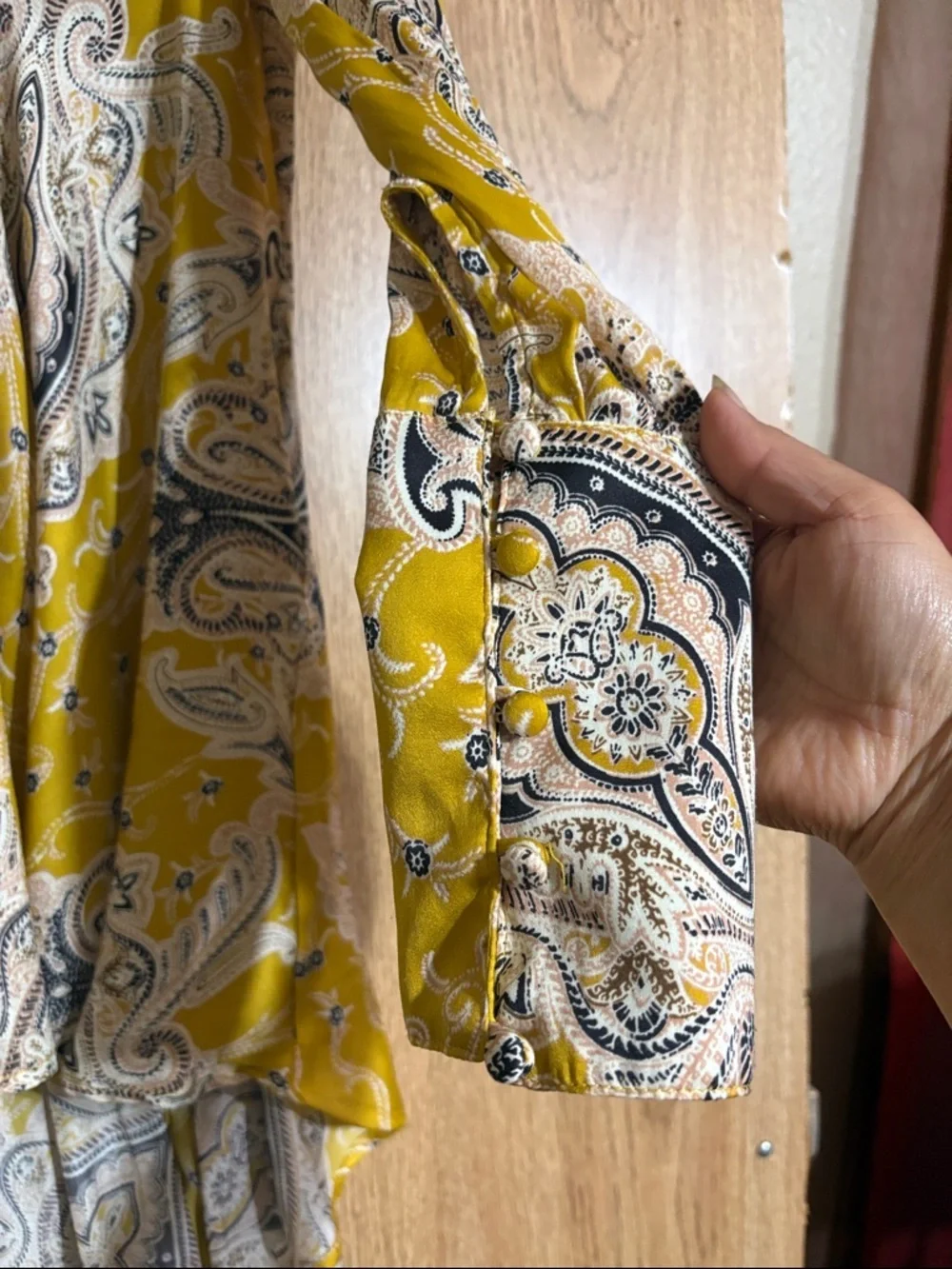 Free People Mustard Paisley V-Neck Tunic