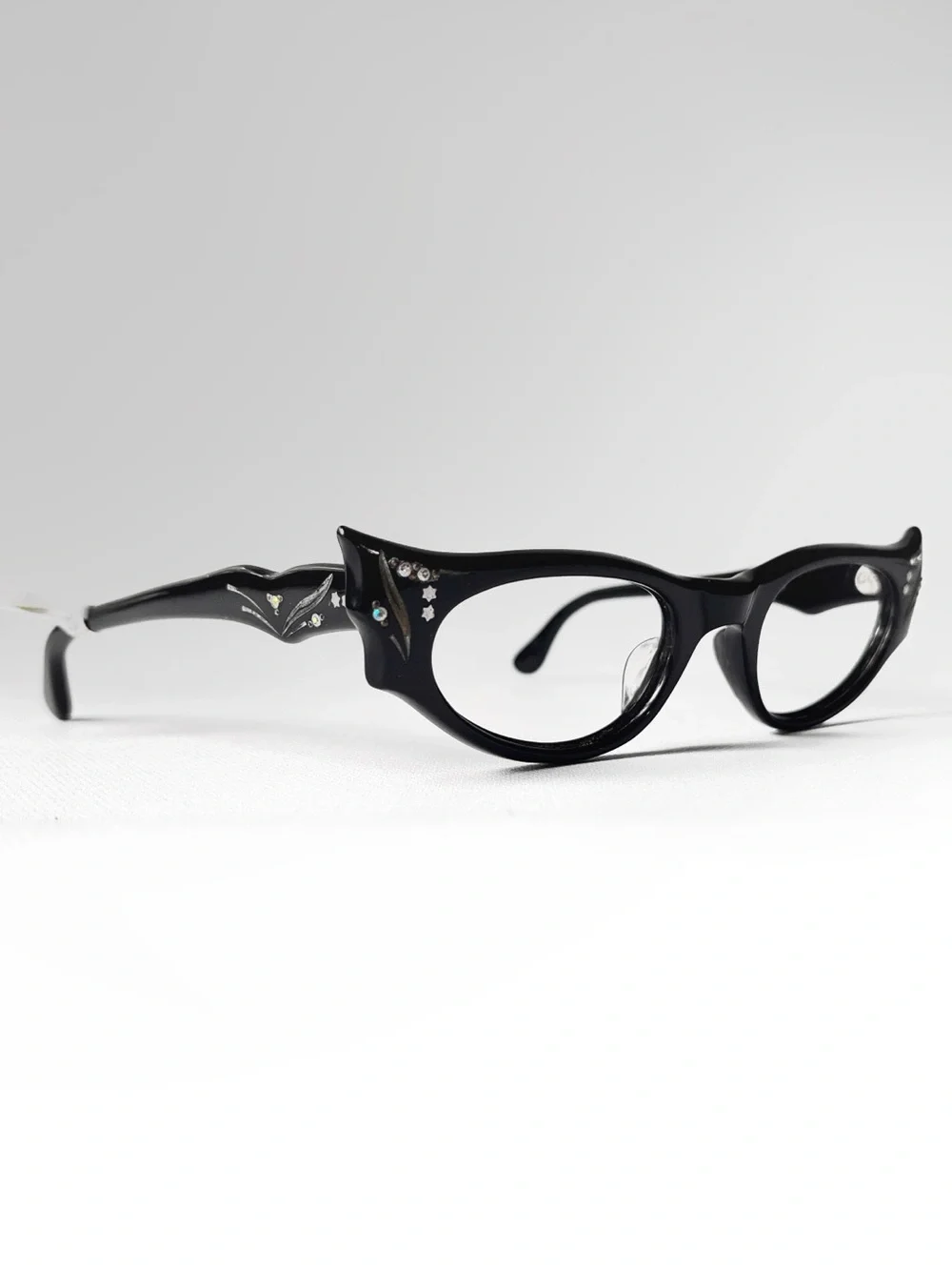 Vintage PETITE Fit Wing Eyeglasses MCM 1950s Cat Eye Rhinestone Glasses France