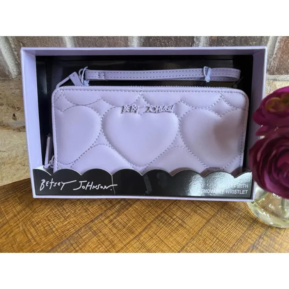 Betsey‎ Johnson Quilted Puff Heart Zip Around Wristlet Wallet - Lavender Purple