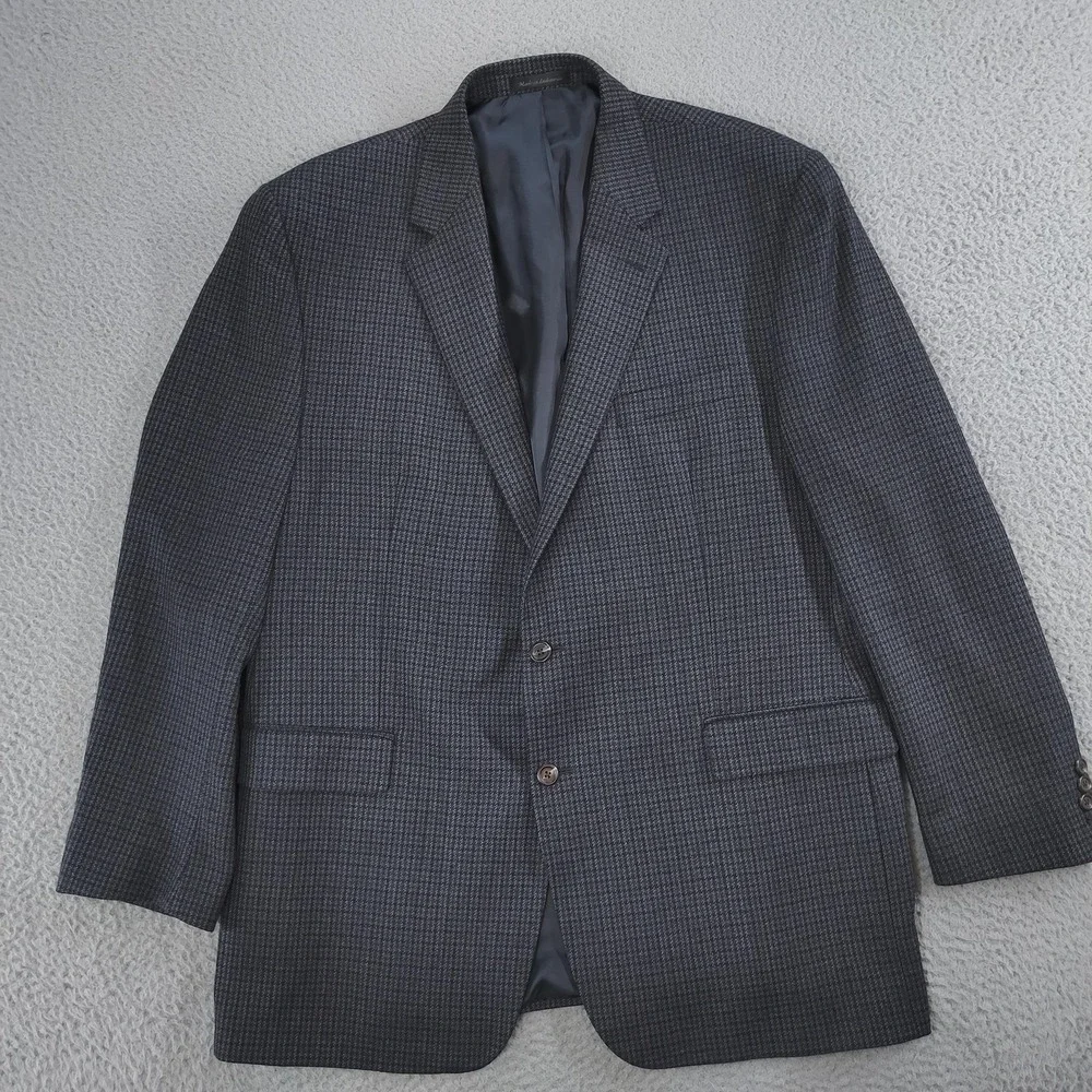 Chaps Blazer Mens 48L Gray Check Lambswool Tweed Sport Coat Jacket Big Tall