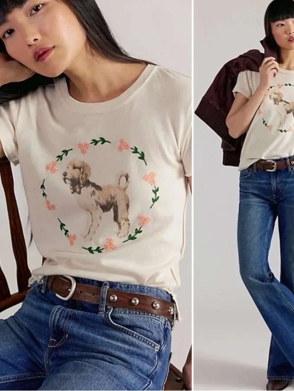 NWT! Free People We The Free Doodle Ivory Embroidered Tee‎ ~ XS