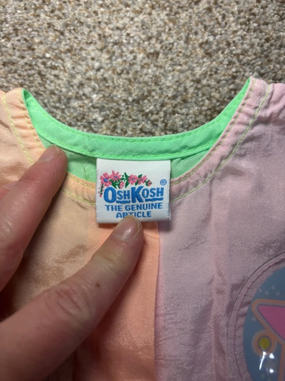 Vintage Oshkosh Baby Girls Bubble Romper Color Block Pastel Star Outfit USA 24 m
