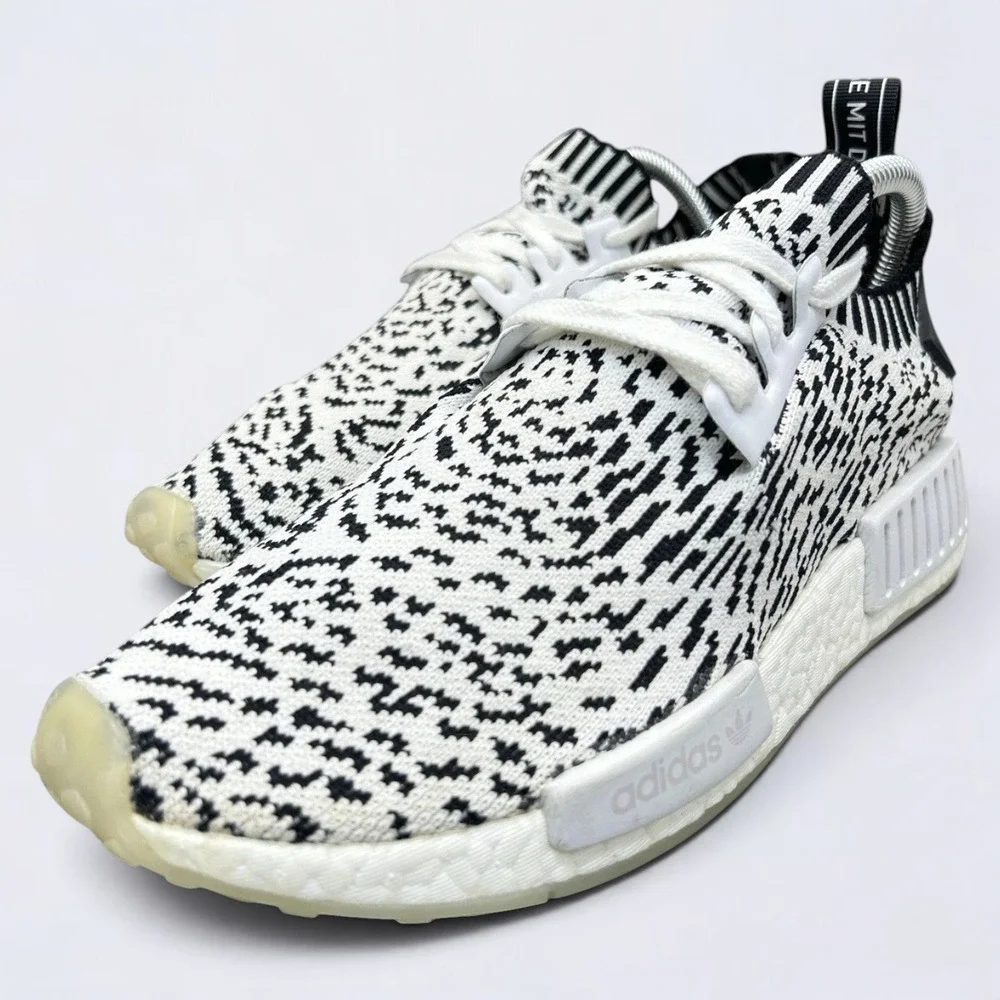 Adidas NMD R1 Primeknit Shoes Men's 7.5 White Black Sashiko Zebra Glitch BZ0219