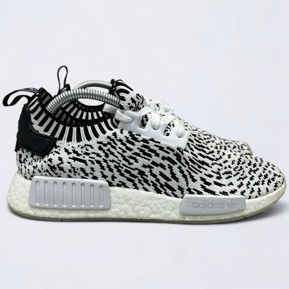 Adidas NMD R1 Primeknit Shoes Men's 7.5 White Black Sashiko Zebra Glitch BZ0219