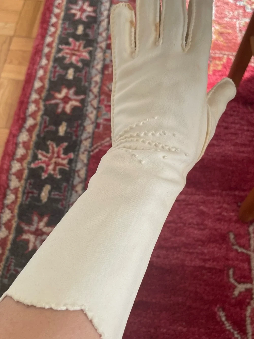 Vintage 1950’s Off-White Formal 13” Dress Gloves with Embroidered Detail