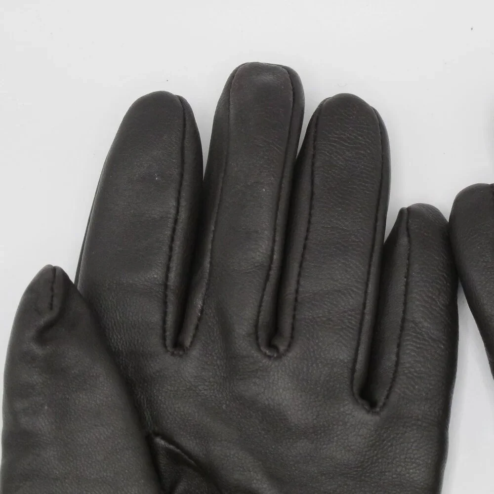Ladies black leather gloves, cashmere/wool blend lined, mink trimmed M