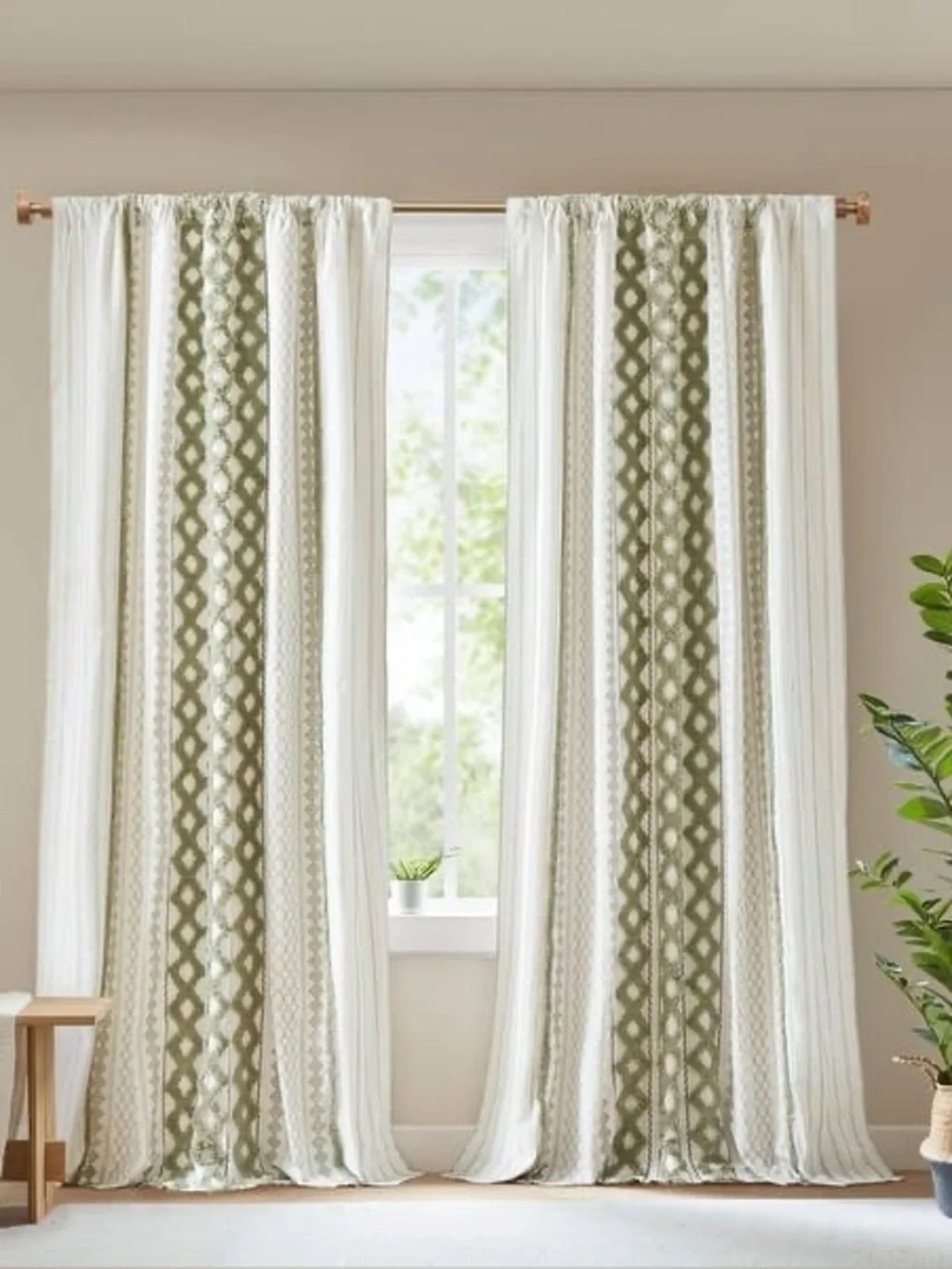 INK+IVY Imani Cotton Printed Curtain Panel Chenille Stripe 50x108