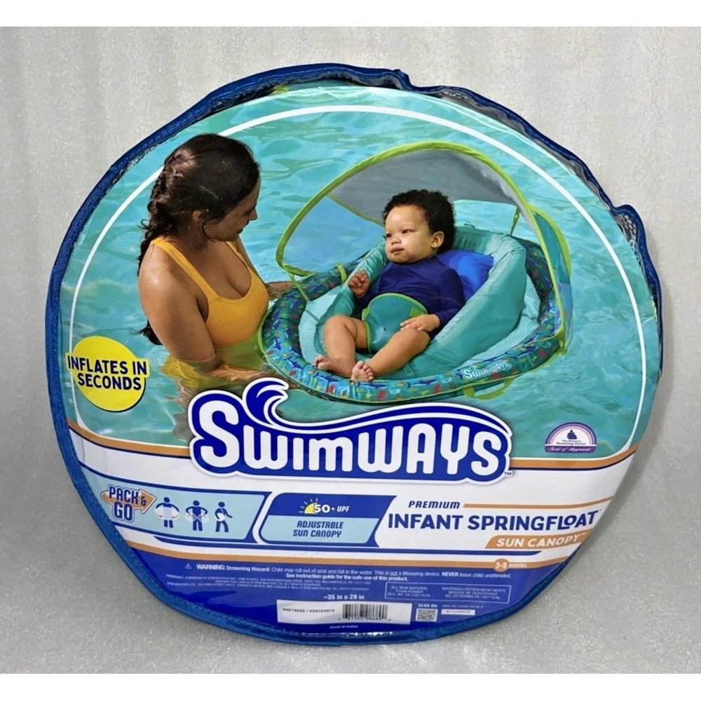 Swimways Premium Infant Baby SpringFloat Adjustable Sun Canopy Green & Blue 3+M‎