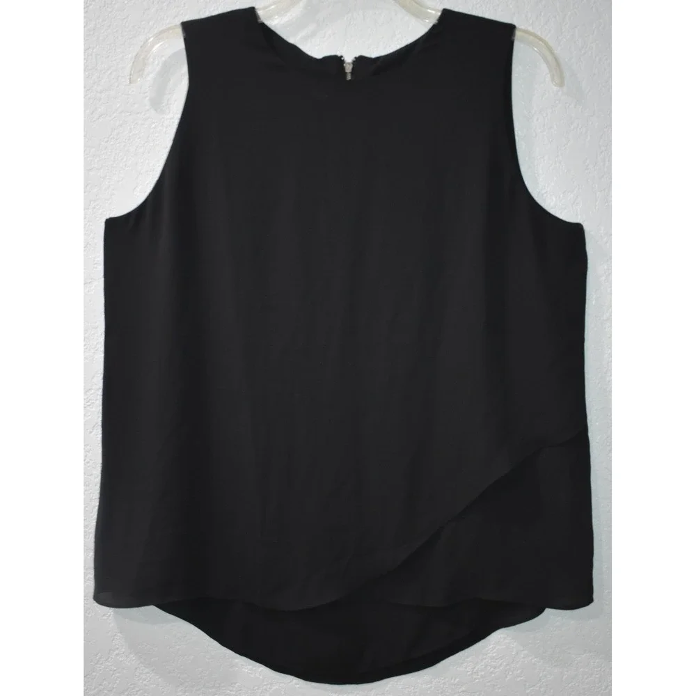 Chicos 2/Large Sleeveless Top Tulip Layered Black Blouse Back Exposed Zipper