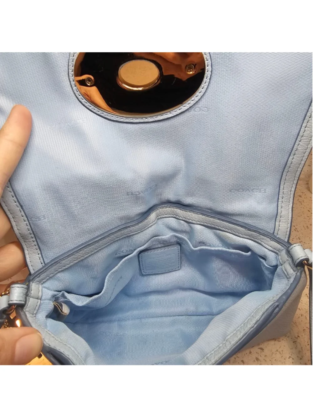 Coach Blue Pebbled Leather Turnlock Crossbody Bag