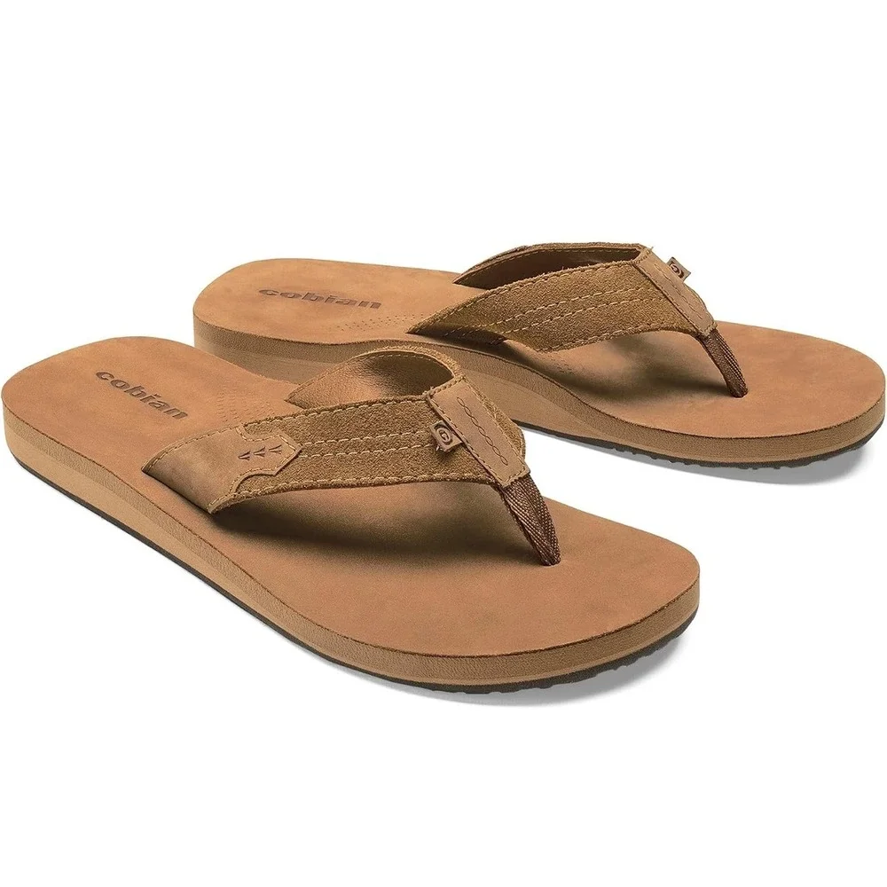 Cobian Lazo Campo Del Sol Mens Tan Premium Leather Flip Flop Sandals Size 8 NEW