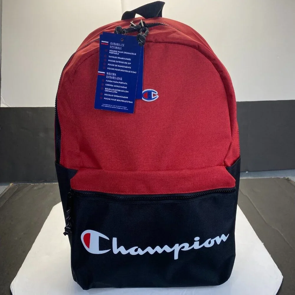 Champion 15” Backpack Black/Red cript Logo,Laptop‎ Sleeve,Padded Straps New