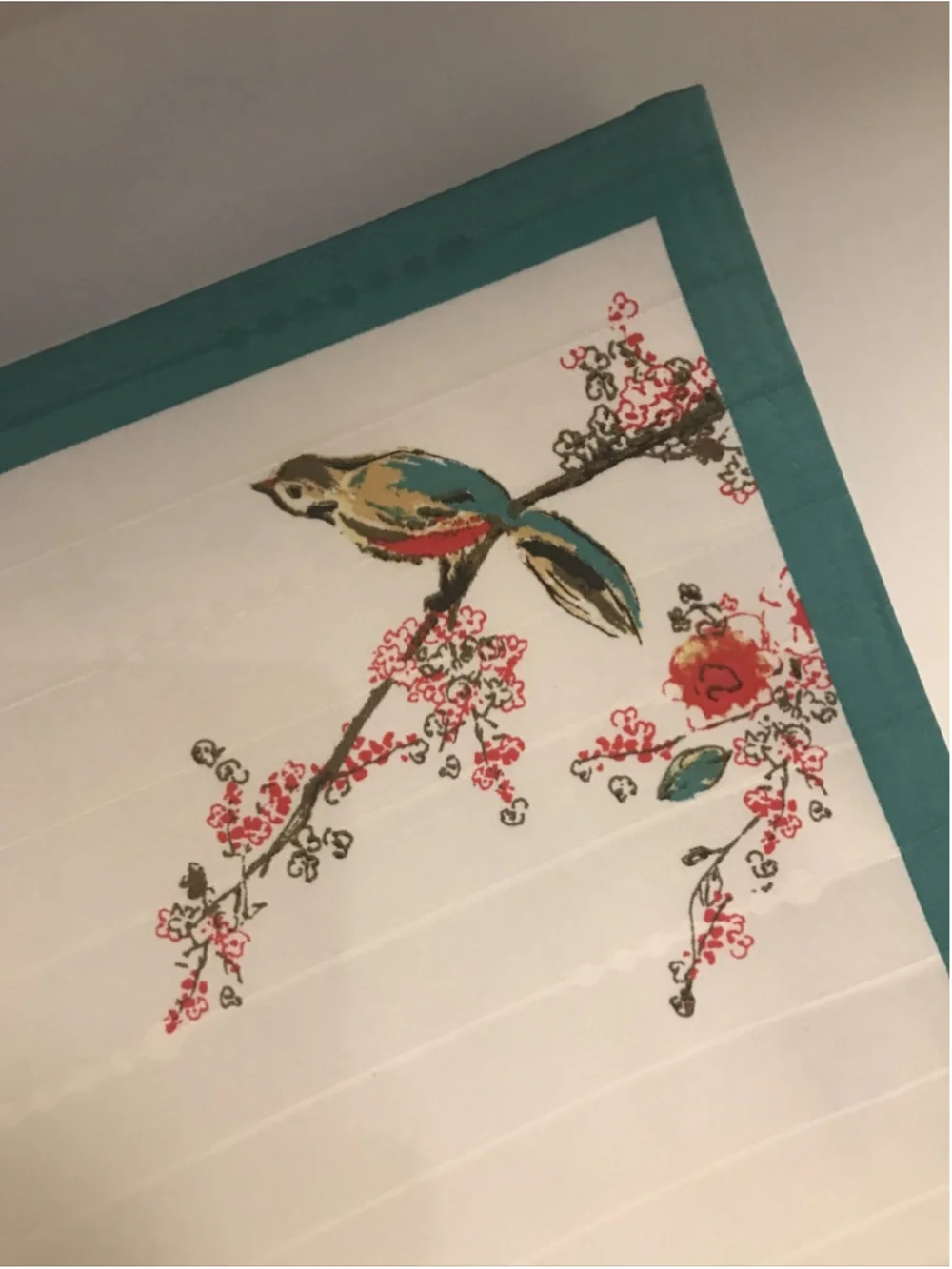 8 Lenox Chirp Placemats Microfiber White Teal Blue Floral Spring Cherry Blossoms