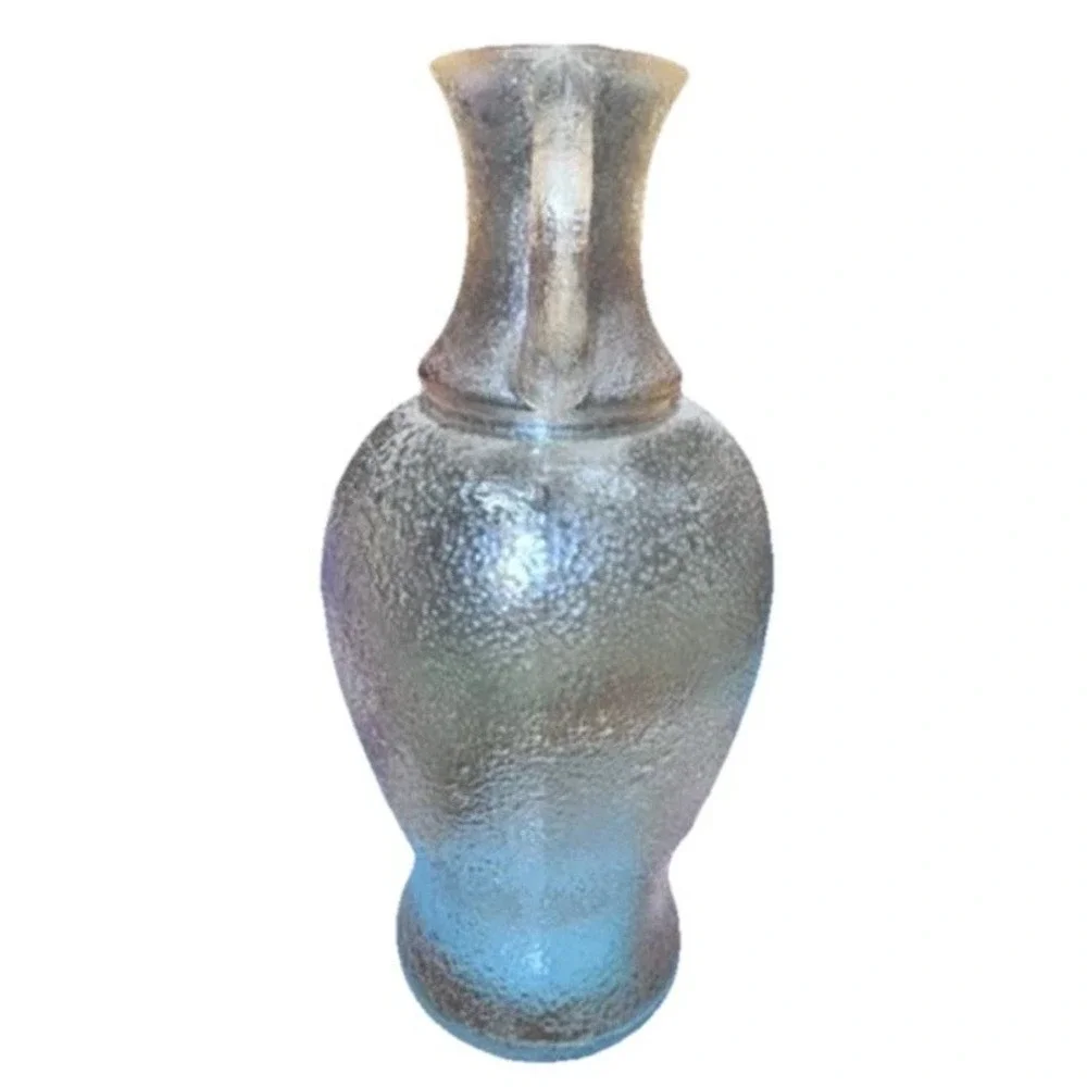Vintage Stippled Marigold Carnival White Blown Glass Urn Vase Handles‎
