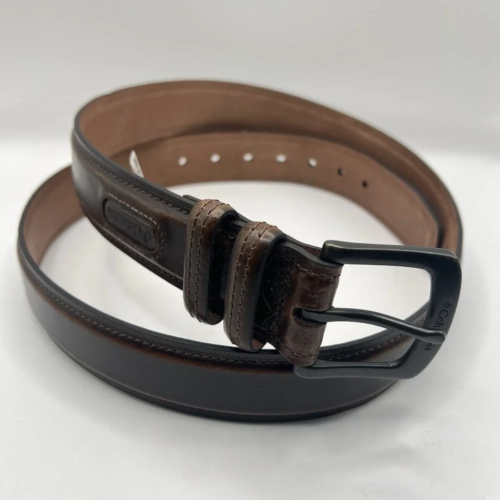 Columbia Genuine‎ Leather Belt XL/42-44 Brown Stitch Detail Classic