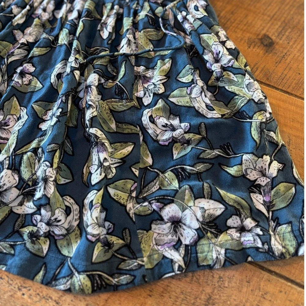 Free People Womens Teal Floral Summer Babydoll Tank Tunic Top‎ Size Small